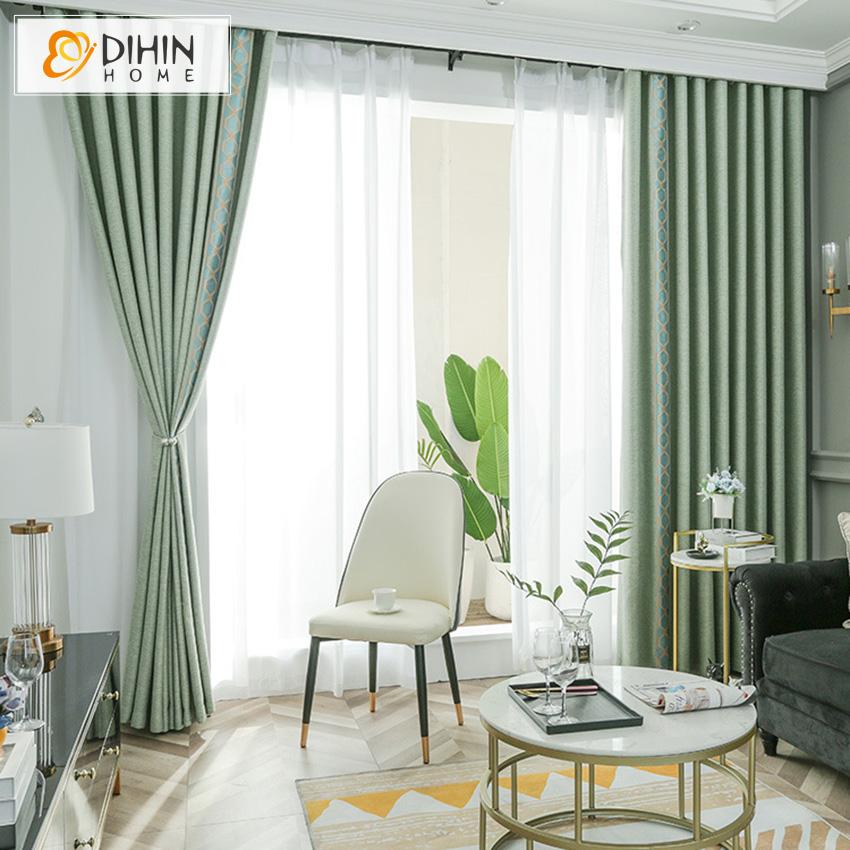 DIHIN HOME Simple Green Color High Quality Blackout Curtains With Lace,Cotton Linen,Blackout Grommet Window Curtain for Living Room ,52x63-inch,1 Panel Roman Shades Window Curtains Curtains Window Blinds Curtains Drapes linen drapery curtains and drapes windows drapes custom curtains blackout curtains curtains for living room window shades sheer curtains curtain fabric window treatments custom drapery