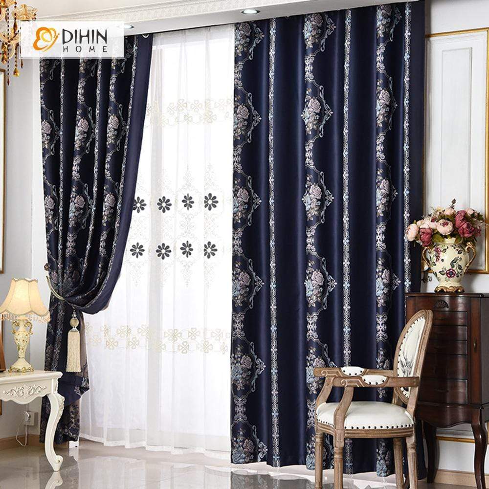 DIHIN HOME SImple Navy Blue Flower Printed，Blackout Grommet Window Curtain for Living Room ,52x63-inch,1 Panel Roman Shades Curtains Window Blinds custom curtains blackout curtains curtains for living room sheer curtains curtain fabric linen curtains kitchen curtains velvet curtains pinch pleat curtains bay window curtains outdoor curtains pleated curtains floral curtains dining room curtains kitchen valances drapes for bedroom patio curtains nursery curtains grommet curtains
