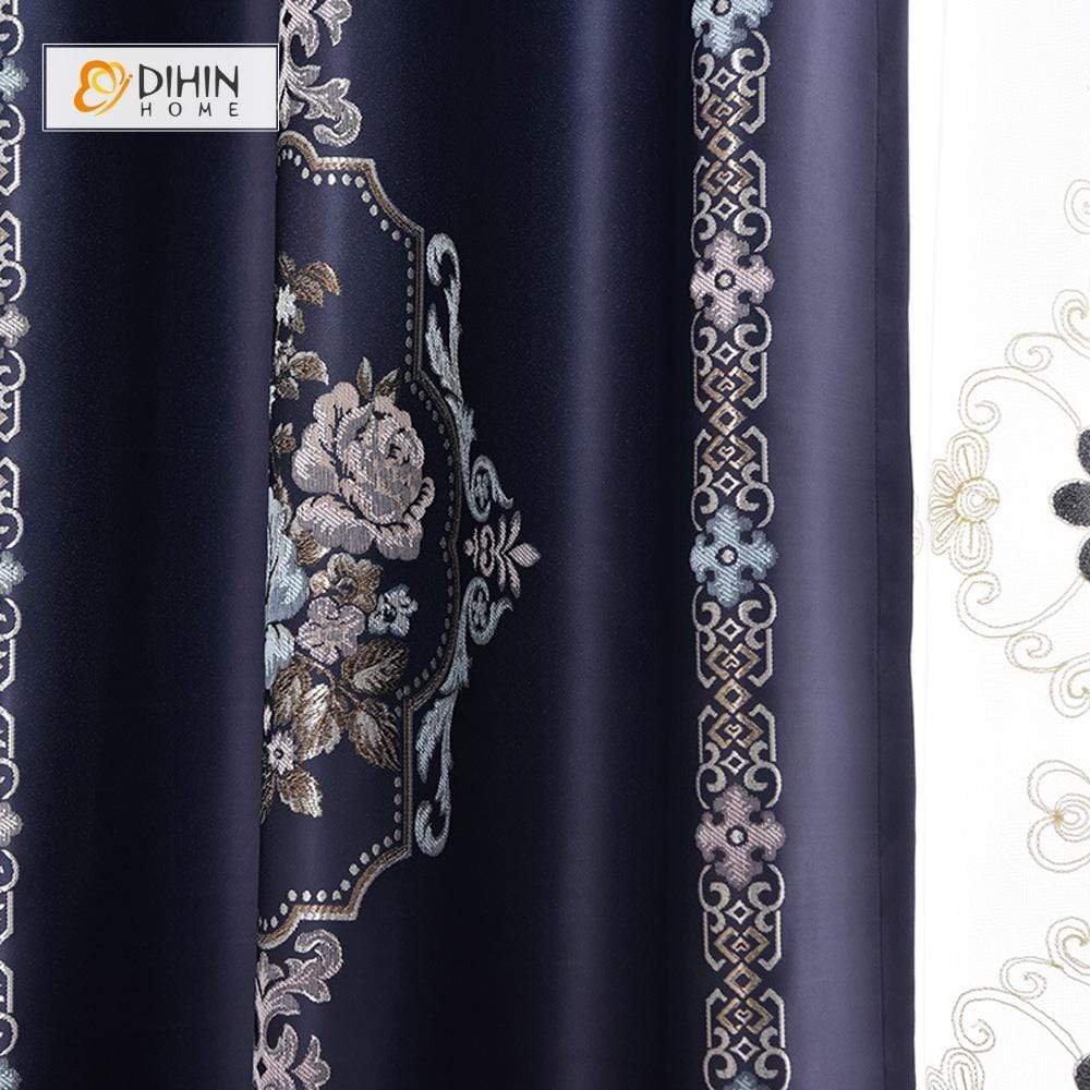 DIHIN HOME SImple Navy Blue Flower Printed，Blackout Grommet Window Curtain for Living Room ,52x63-inch,1 Panel Roman Shades Curtains Window Blinds custom curtains blackout curtains curtains for living room sheer curtains curtain fabric linen curtains kitchen curtains velvet curtains pinch pleat curtains bay window curtains outdoor curtains pleated curtains floral curtains dining room curtains kitchen valances drapes for bedroom patio curtains nursery curtains grommet curtains