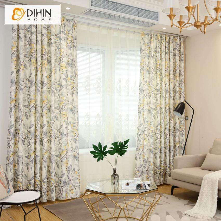 DIHIN HOME Simple Yellow Flowers Grey Leaves Printed,Blackout Grommet Window Curtain for Living Room ,52x63-inch,1 Panel Roman Shades Curtains Window Blinds custom curtains blackout curtains curtains for living room sheer curtains curtain fabric linen curtains kitchen curtains velvet curtains pinch pleat curtains bay window curtains outdoor curtains pleated curtains floral curtains dining room curtains kitchen valances drapes for bedroom patio curtains nursery curtains grommet curtains