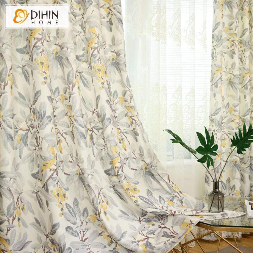 DIHIN HOME Simple Yellow Flowers Grey Leaves Printed,Blackout Grommet Window Curtain for Living Room ,52x63-inch,1 Panel Roman Shades Curtains Window Blinds custom curtains blackout curtains curtains for living room sheer curtains curtain fabric linen curtains kitchen curtains velvet curtains pinch pleat curtains bay window curtains outdoor curtains pleated curtains floral curtains dining room curtains kitchen valances drapes for bedroom patio curtains nursery curtains grommet curtains