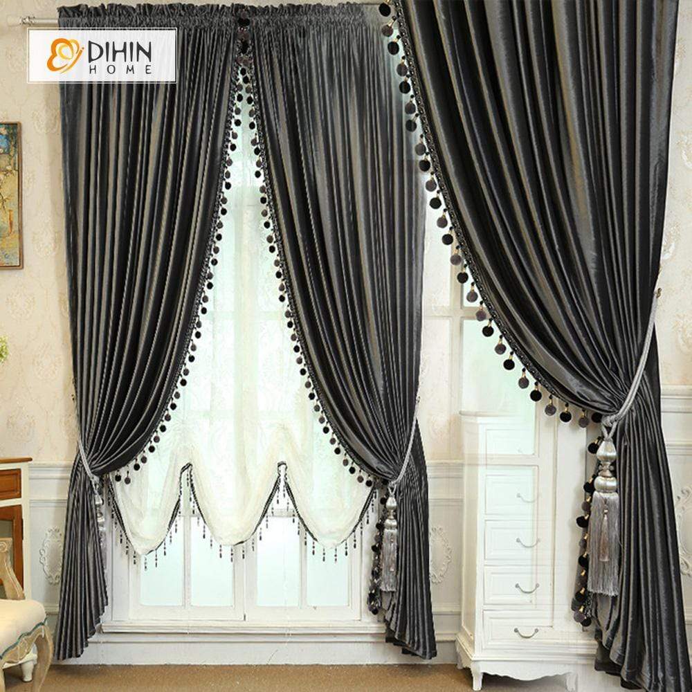 DIHIN HOME Solid Black Velvet，Blackout Grommet Window Curtain for Living Room ,52x63-inch,1 Panel Curtains custom curtains blackout curtains curtains for living room curtain fabric linen curtains