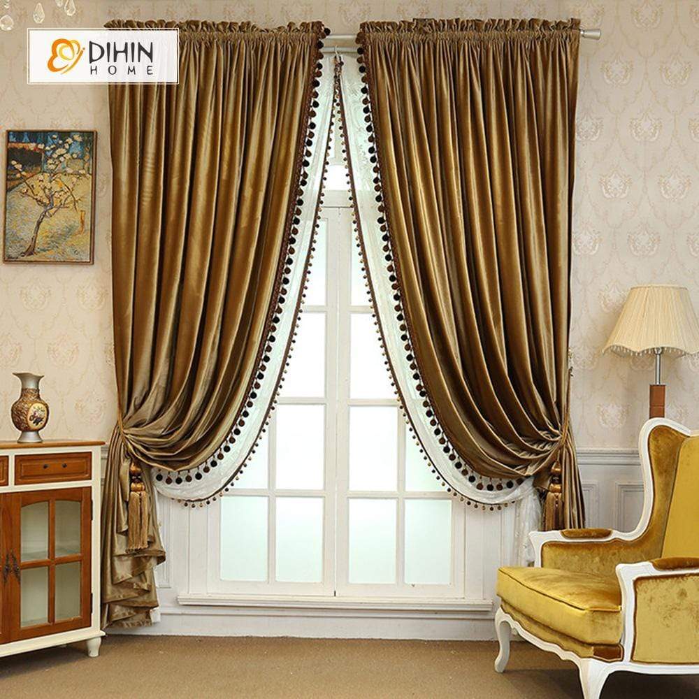 DIHIN HOME Solid Brown Velvet，Blackout Grommet Window Curtain for Living Room ,52x63-inch,1 Panel Curtains custom curtains blackout curtains curtains for living room curtain fabric linen curtains