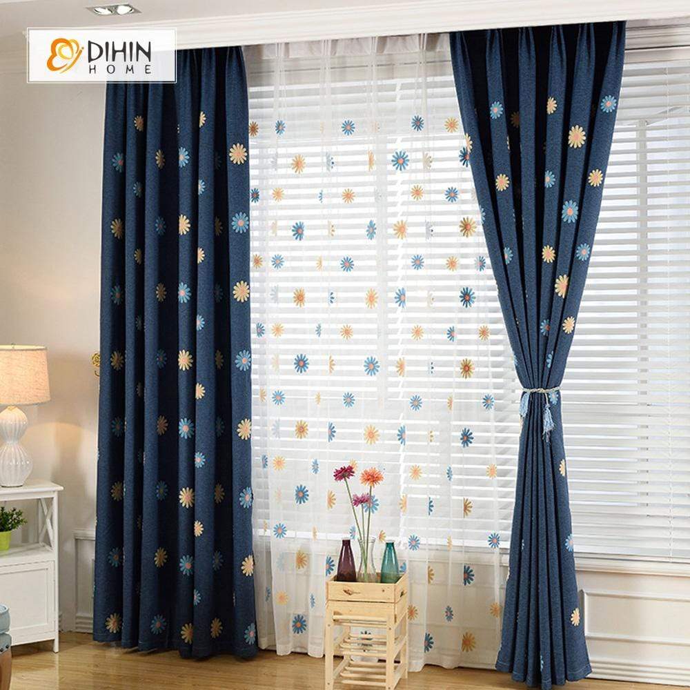 DIHIN HOME Sunflower Embroidered，Blackout Grommet Window Curtain for Living Room ,52x63-inch,1 Panel Roman Shades Curtains Window Blinds custom curtains blackout curtains curtains for living room sheer curtains curtain fabric linen curtains kitchen curtains velvet curtains pinch pleat curtains bay window curtains outdoor curtains pleated curtains floral curtains dining room curtains kitchen valances drapes for bedroom patio curtains nursery curtains grommet curtains