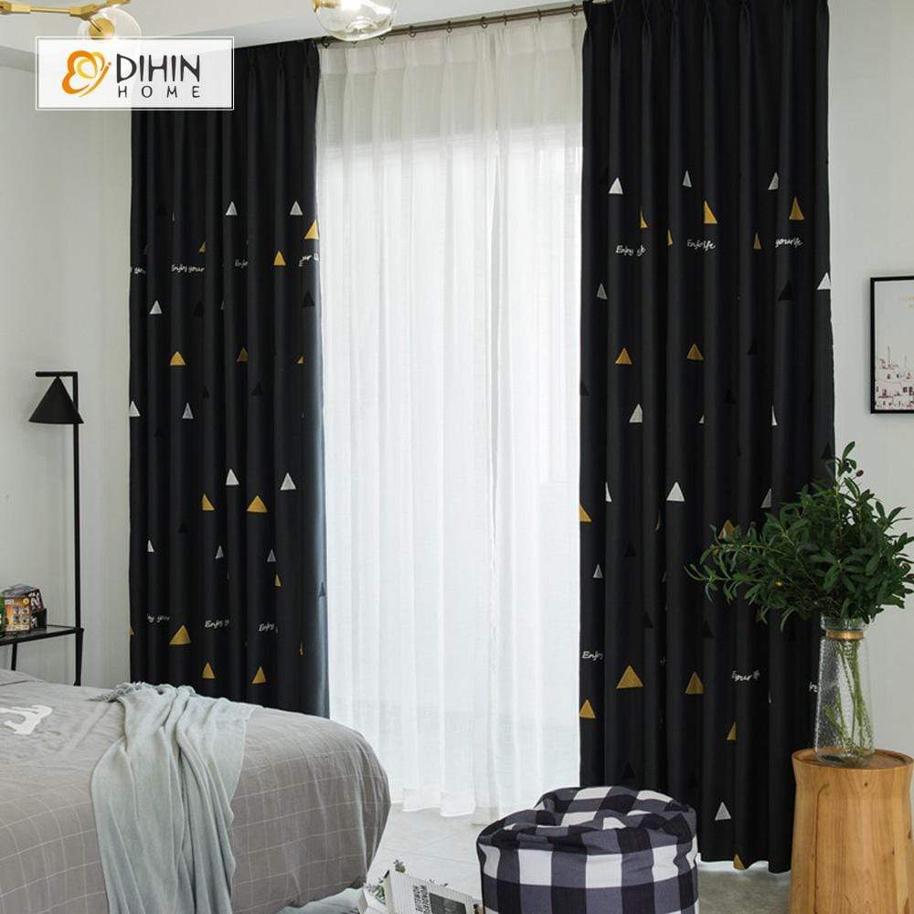 DIHIN HOME Triangle Embroidered，Blackout Grommet Window Curtain for Living Room ,52x63-inch,1 Panel Roman Shades Curtains Window Blinds custom curtains blackout curtains curtains for living room sheer curtains curtain fabric linen curtains kitchen curtains velvet curtains pinch pleat curtains bay window curtains outdoor curtains pleated curtains floral curtains dining room curtains kitchen valances drapes for bedroom patio curtains nursery curtains grommet curtains