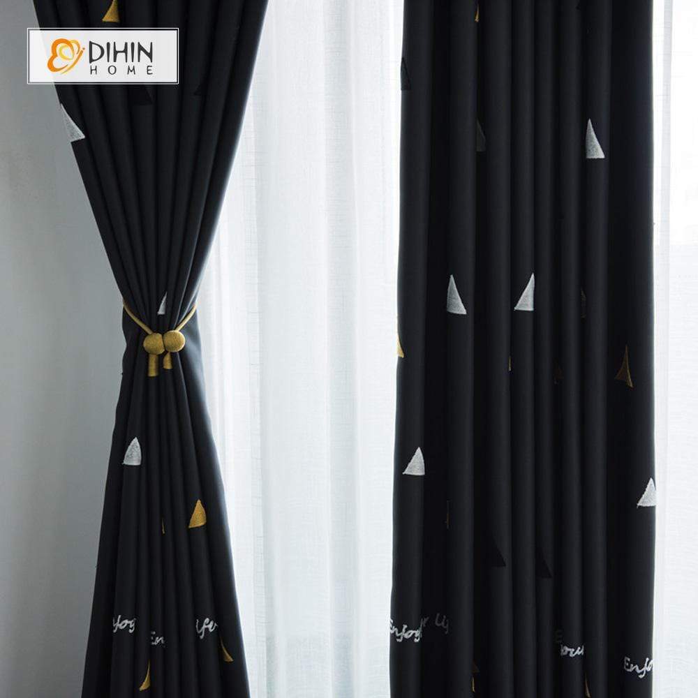 DIHIN HOME Triangle Embroidered，Blackout Grommet Window Curtain for Living Room ,52x63-inch,1 Panel Roman Shades Curtains Window Blinds custom curtains blackout curtains curtains for living room sheer curtains curtain fabric linen curtains kitchen curtains velvet curtains pinch pleat curtains bay window curtains outdoor curtains pleated curtains floral curtains dining room curtains kitchen valances drapes for bedroom patio curtains nursery curtains grommet curtains