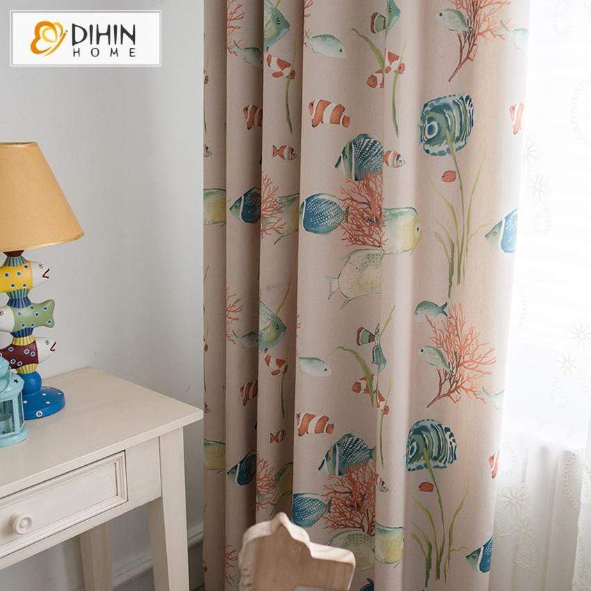 DIHIN HOME Tropical Fish Printed,Blackout Grommet Window Curtain for Living Room ,52x63-inch,1 Pane Roman Shades Curtains Window Blinds custom curtains blackout curtains curtains for living room sheer curtains curtain fabric linen curtains kitchen curtains velvet curtains pinch pleat curtains bay window curtains outdoor curtains pleated curtains floral curtains dining room curtains kitchen valances drapes for bedroom patio curtains nursery curtains grommet curtains