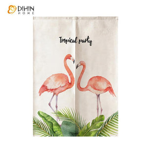 DIHIN HOME Tropical Flamingo Printed Japanese Noren Doorway Curtain Tapestry,Cotton Linen,Door Way Curtain Door Hanging Tapestry,33.5''Wx59''L,1 Panel Roman Shades Window Curtains Curtains Window Blinds Curtains Drapes linen drapery curtains and drapes windows drapes custom curtains blackout curtains curtains for living room window shades sheer curtains curtain fabric window treatments custom drapery