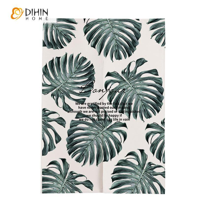 DIHIN HOME Tropical Green Leaves Printed Japanese Noren Doorway Curtain Tapestry,Cotton Linen,Door Way Curtain Door Hanging Tapestry,33.5''Wx59''L,1 Panel Roman Shades Window Curtains Curtains Window Blinds Curtains Drapes linen drapery curtains and drapes windows drapes custom curtains blackout curtains curtains for living room window shades sheer curtains curtain fabric window treatments custom drapery