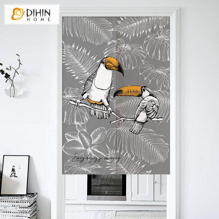 DIHIN HOME Tropical Parrots Printed Japanese Noren Doorway Curtain Tapestry,Cotton Linen,Door Way Curtain Door Hanging Tapestry,33.5''Wx59''L,1 Panel Roman Shades Window Curtains Curtains Window Blinds Curtains Drapes linen drapery curtains and drapes windows drapes custom curtains blackout curtains curtains for living room window shades sheer curtains curtain fabric window treatments custom drapery