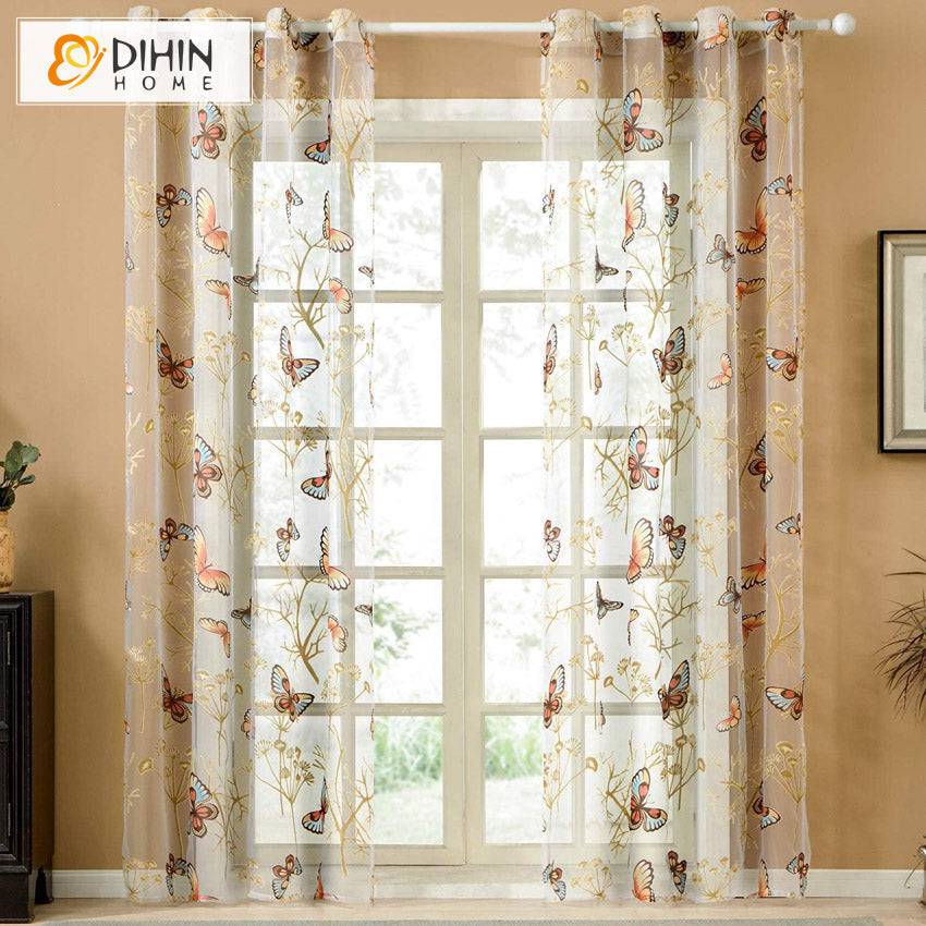 DIHIN HOME Tropical Pastoral Butterfly Printed Sheer Curtains,Grommet Window Curtain for Living Room ,52x63-inch,1 Panel Roman Shades Curtains Window Blinds custom curtains blackout curtains curtains for living room sheer curtains curtain fabric linen curtains kitchen curtains velvet curtains pinch pleat curtains bay window curtains outdoor curtains pleated curtains floral curtains dining room curtains kitchen valances drapes for bedroom patio curtains nursery curtains grommet curtains