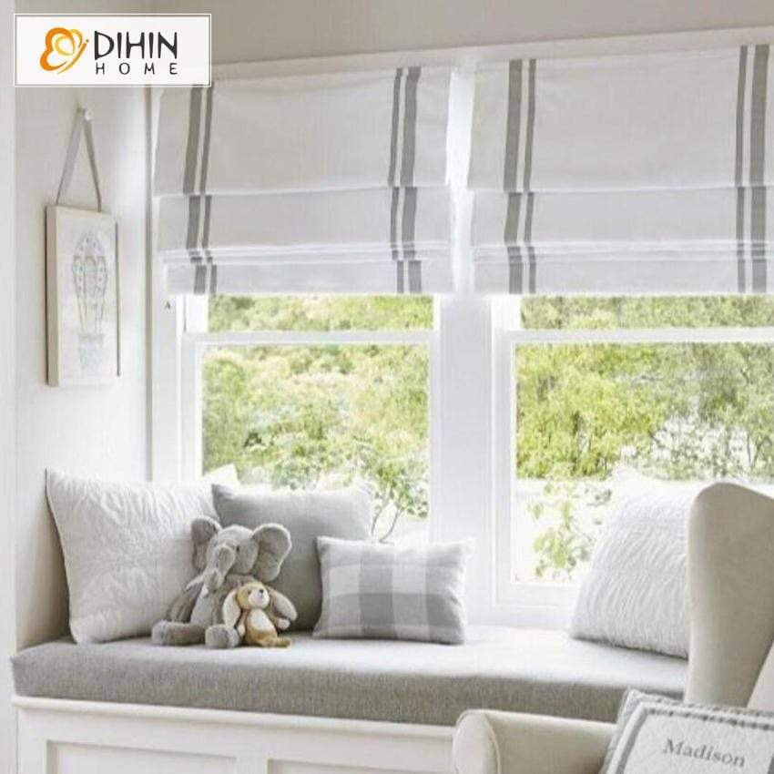 DIHIN HOME Two Grey Stripes Printed Roman Shades ,Easy Install Washable Curtains ,Customized Window Curtain Drape, 24"W X 64" Roman Shades Curtains Window Blinds custom curtains blackout curtains curtains for living room sheer curtains curtain fabric linen curtains kitchen curtains velvet curtains pinch pleat curtains bay window curtains outdoor curtains pleated curtains floral curtains dining room curtains kitchen valances drapes for bedroom patio curtains nursery curtains grommet curtains