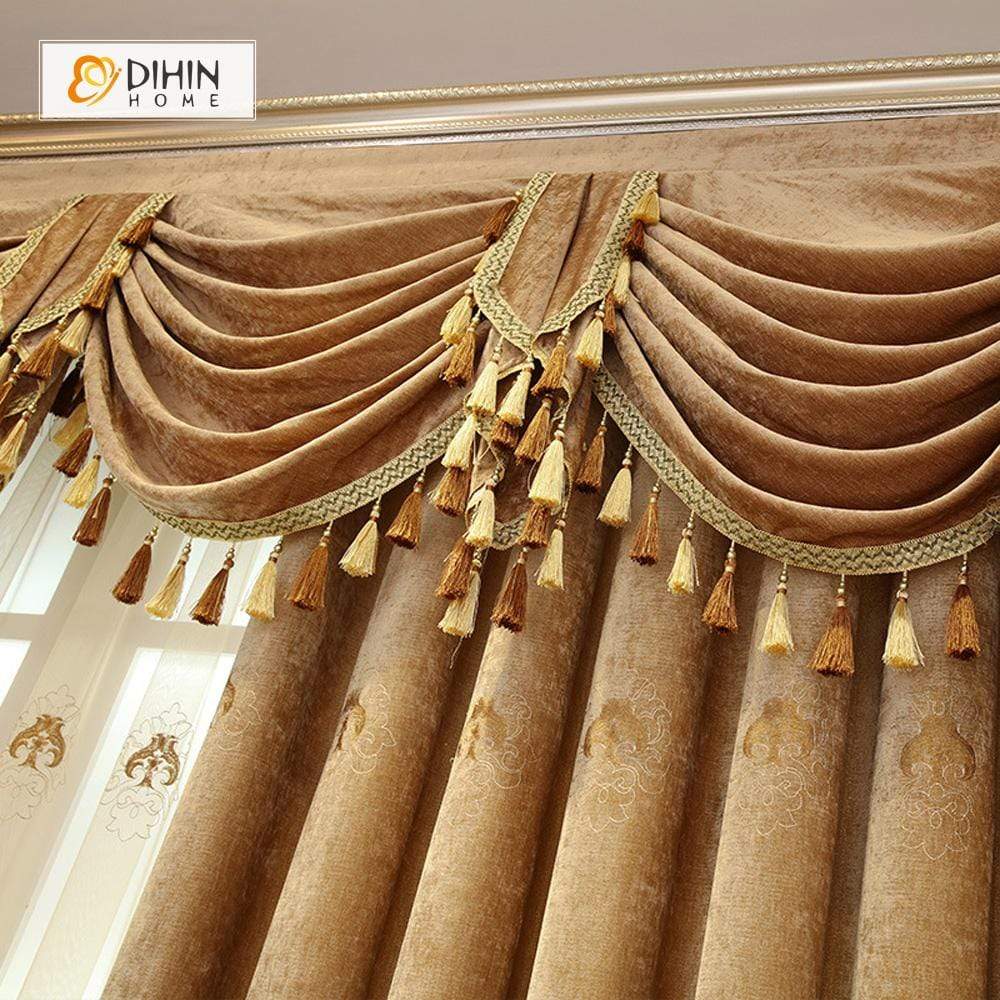 DIHIN HOME Velvet Brown Exquisite Luxury Embroidered Valance ,Blackout Curtains Grommet Window Curtain for Living Room ,52x84-inch,1 Panel Curtains custom curtains blackout curtains curtains for living room curtain fabric linen curtains