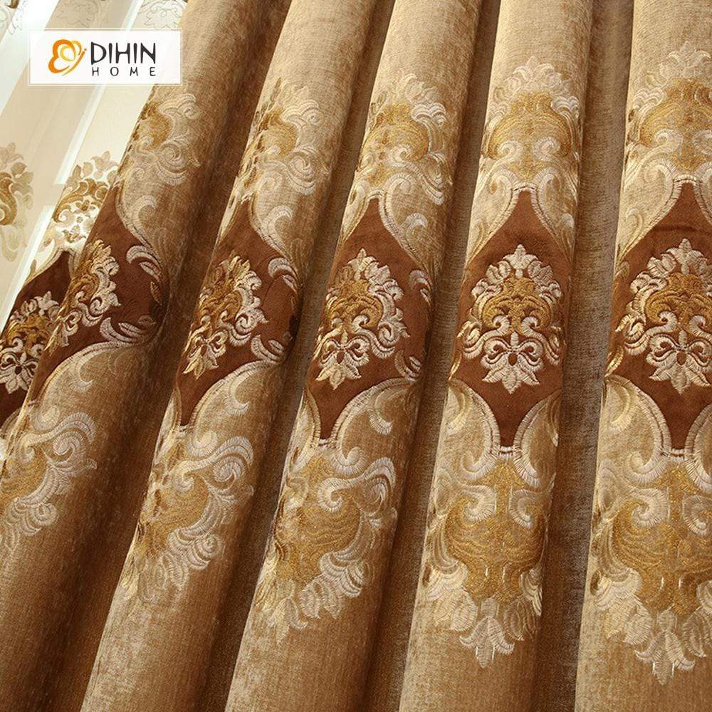 DIHIN HOME Velvet Brown Exquisite Luxury Embroidered Valance ,Blackout Curtains Grommet Window Curtain for Living Room ,52x84-inch,1 Panel Curtains custom curtains blackout curtains curtains for living room curtain fabric linen curtains