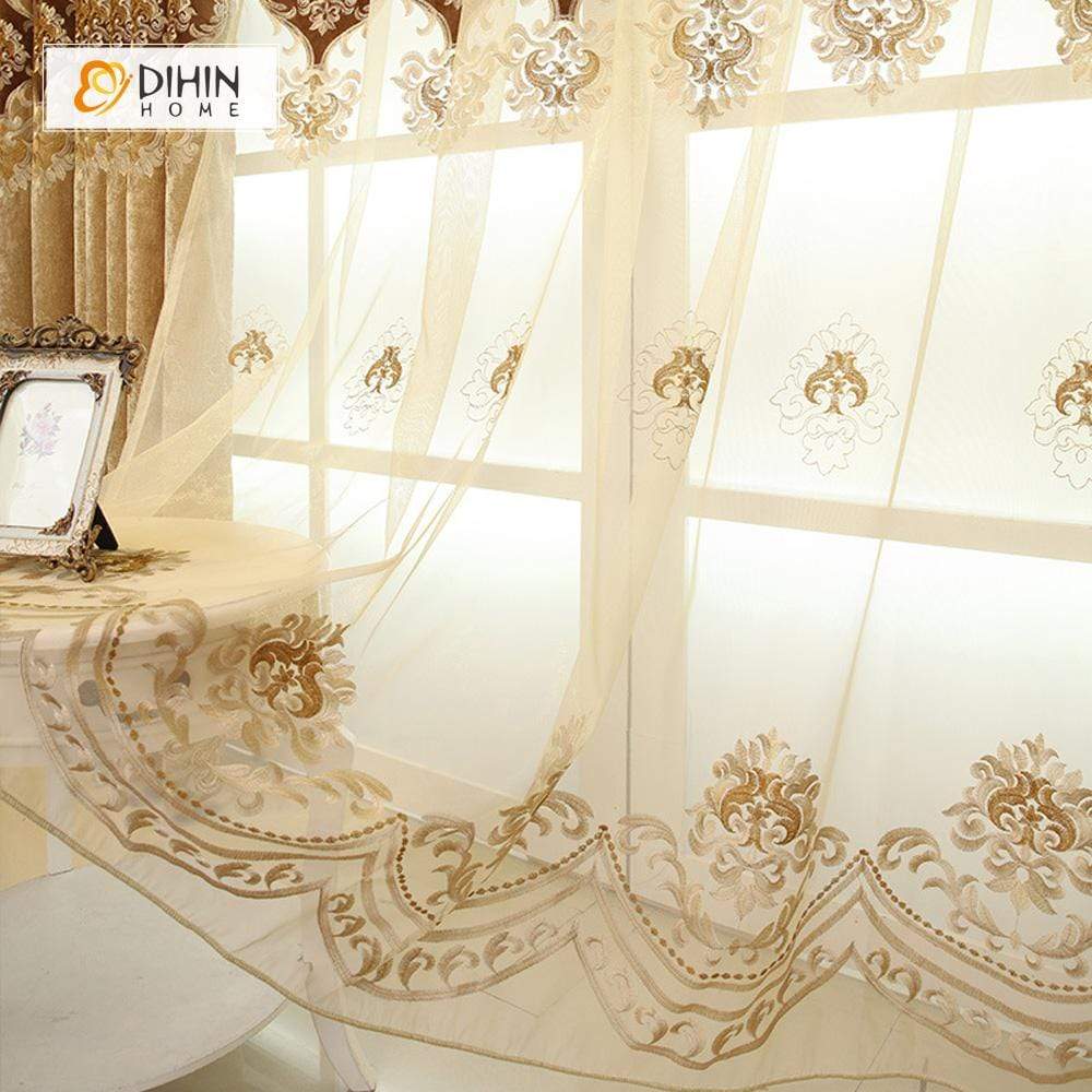 DIHIN HOME Velvet Brown Exquisite Luxury Embroidered Valance ,Blackout Curtains Grommet Window Curtain for Living Room ,52x84-inch,1 Panel Curtains custom curtains blackout curtains curtains for living room curtain fabric linen curtains