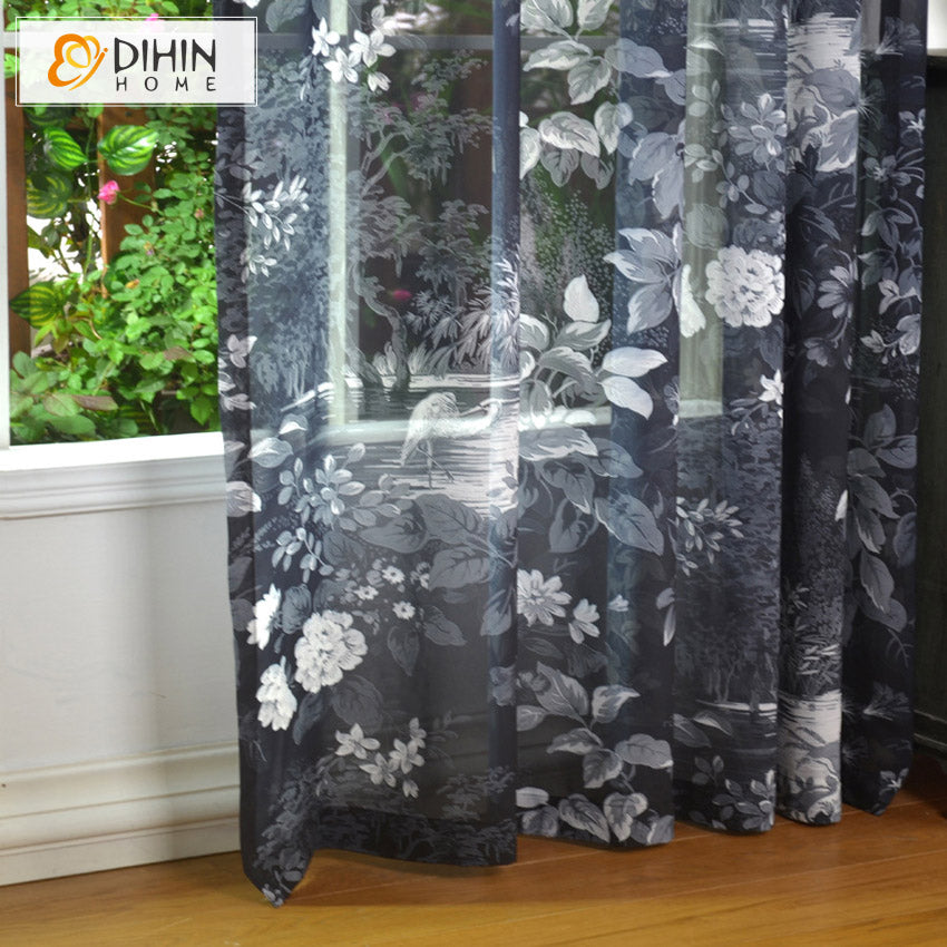 DIHIN HOME Vintage Ink Flowers and Birds Printed Sheer Curtain, Grommet Window Curtain for Living Room ,52x63-inch,1 Panelriped Roman Shades Curtains Window Blinds custom curtains blackout curtains curtains for living room sheer curtains curtain fabric linen curtains kitchen curtains velvet curtains pinch pleat curtains bay window curtains outdoor curtains pleated curtains floral curtains dining room curtains kitchen valances drapes for bedroom patio curtains nursery curtains grommet curtains
