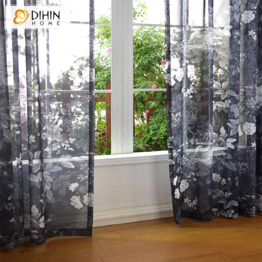 DIHIN HOME Vintage Ink Flowers and Birds Printed Sheer Curtain, Grommet Window Curtain for Living Room ,52x63-inch,1 Panelriped Roman Shades Curtains Window Blinds custom curtains blackout curtains curtains for living room sheer curtains curtain fabric linen curtains kitchen curtains velvet curtains pinch pleat curtains bay window curtains outdoor curtains pleated curtains floral curtains dining room curtains kitchen valances drapes for bedroom patio curtains nursery curtains grommet curtains