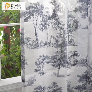 DIHIN HOME Vintage Ink Trees Printed Sheer Curtain, Grommet Window Curtain for Living Room ,52x63-inch,1 Panelriped Roman Shades Curtains Window Blinds custom curtains blackout curtains curtains for living room sheer curtains curtain fabric linen curtains kitchen curtains velvet curtains pinch pleat curtains bay window curtains outdoor curtains pleated curtains floral curtains dining room curtains kitchen valances drapes for bedroom patio curtains nursery curtains grommet curtains