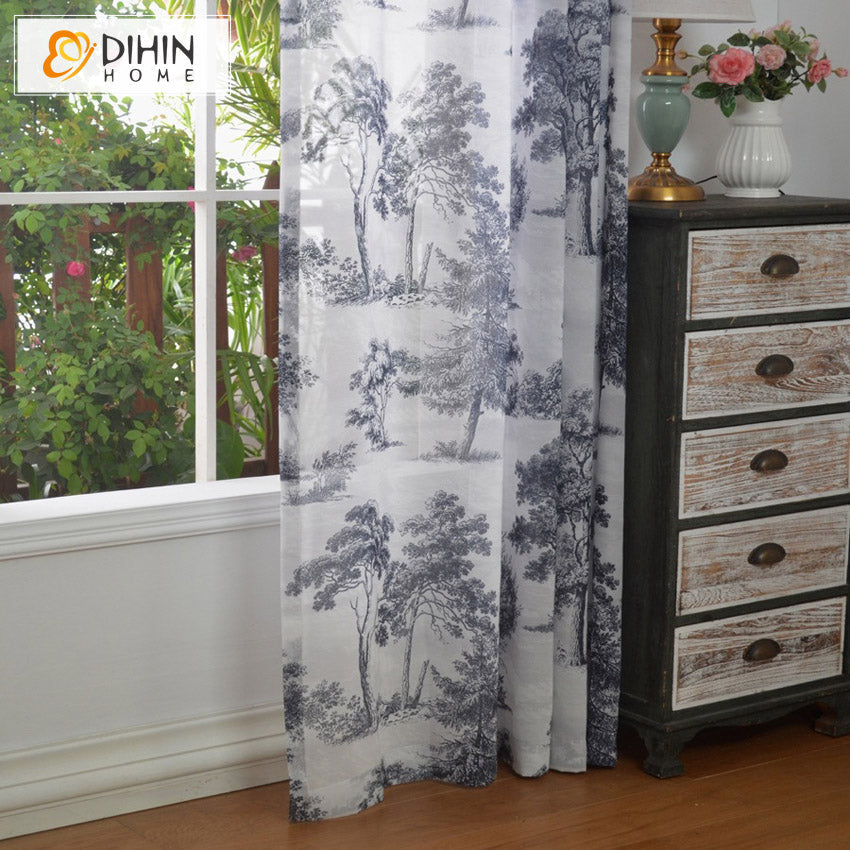 DIHIN HOME Vintage Ink Trees Printed Sheer Curtain, Grommet Window Curtain for Living Room ,52x63-inch,1 Panelriped Roman Shades Curtains Window Blinds custom curtains blackout curtains curtains for living room sheer curtains curtain fabric linen curtains kitchen curtains velvet curtains pinch pleat curtains bay window curtains outdoor curtains pleated curtains floral curtains dining room curtains kitchen valances drapes for bedroom patio curtains nursery curtains grommet curtains