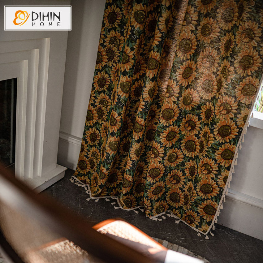 DIHIN HOME Vintage Sunflower Printed,Blackout Grommet Window Curtain for Living Room ,52x63-inch,1 Panel Roman Shades Curtains Window Blinds custom curtains blackout curtains curtains for living room sheer curtains curtain fabric linen curtains kitchen curtains velvet curtains pinch pleat curtains bay window curtains outdoor curtains pleated curtains floral curtains dining room curtains kitchen valances drapes for bedroom patio curtains nursery curtains grommet curtains