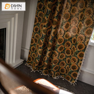 DIHIN HOME Vintage Sunflower Printed,Blackout Grommet Window Curtain for Living Room ,52x63-inch,1 Panel Roman Shades Curtains Window Blinds custom curtains blackout curtains curtains for living room sheer curtains curtain fabric linen curtains kitchen curtains velvet curtains pinch pleat curtains bay window curtains outdoor curtains pleated curtains floral curtains dining room curtains kitchen valances drapes for bedroom patio curtains nursery curtains grommet curtains
