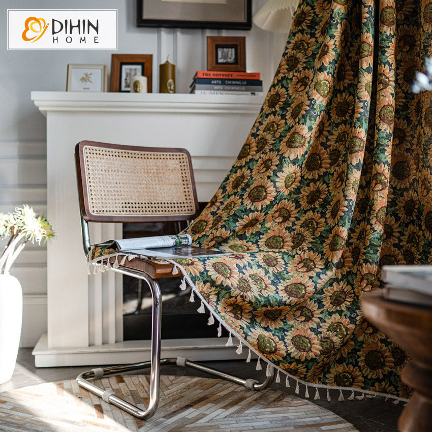 DIHIN HOME Vintage Sunflower Printed,Blackout Grommet Window Curtain for Living Room ,52x63-inch,1 Panel Roman Shades Curtains Window Blinds custom curtains blackout curtains curtains for living room sheer curtains curtain fabric linen curtains kitchen curtains velvet curtains pinch pleat curtains bay window curtains outdoor curtains pleated curtains floral curtains dining room curtains kitchen valances drapes for bedroom patio curtains nursery curtains grommet curtains