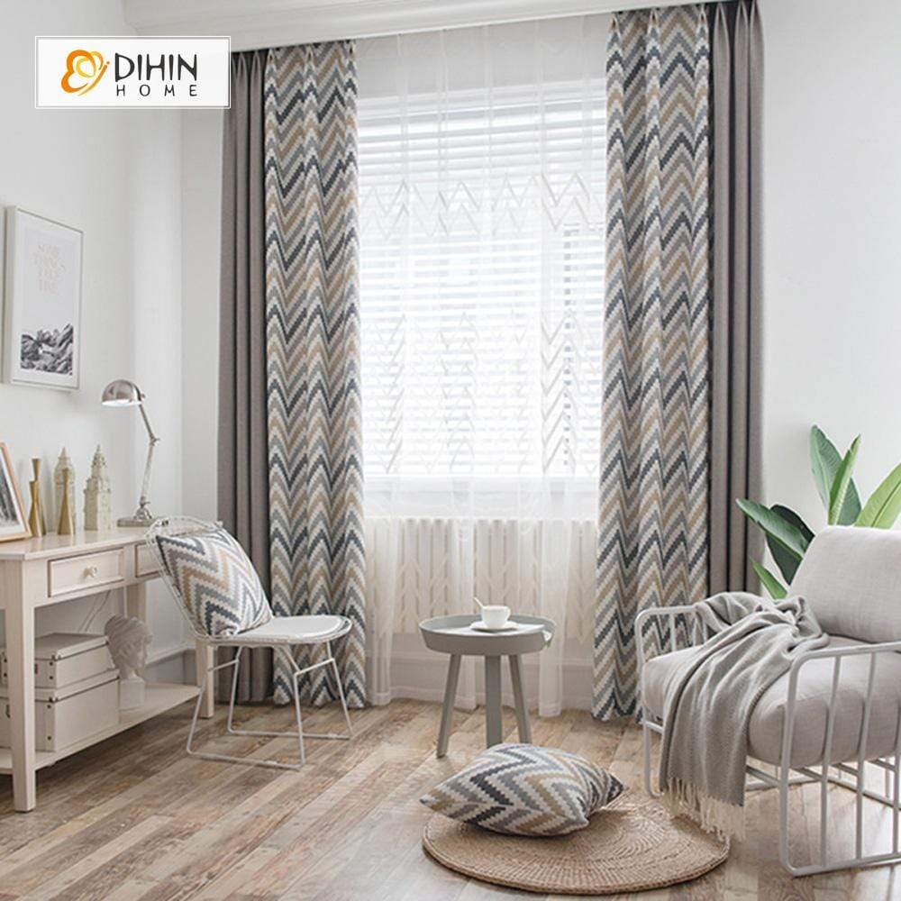 DIHIN HOME Wave Pattern Printed，Blackout Grommet Window Curtain for Living Room ,52x63-inch,1 Panel Roman Shades Curtains Window Blinds custom curtains blackout curtains curtains for living room sheer curtains curtain fabric linen curtains kitchen curtains velvet curtains pinch pleat curtains bay window curtains outdoor curtains pleated curtains floral curtains dining room curtains kitchen valances drapes for bedroom patio curtains nursery curtains grommet curtains