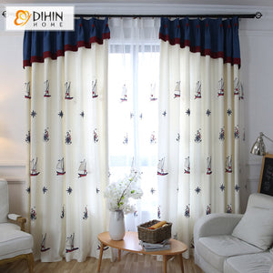 DIHIN HOME White Color Cartoon Boat Embroidered,Blackout Grommet Window Curtain for Living Room ,52x63-inch,1 Panel Roman Shades Curtains Window Blinds custom curtains blackout curtains curtains for living room sheer curtains curtain fabric linen curtains kitchen curtains velvet curtains pinch pleat curtains bay window curtains outdoor curtains pleated curtains floral curtains dining room curtains kitchen valances drapes for bedroom patio curtains nursery curtains grommet curtains