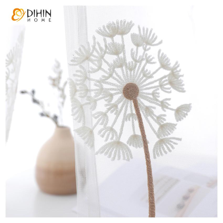 DIHIN HOME White Dandelion Embroidered,Sheer Curtain,Grommet Window Curtain for Living Room ,52x63-inch,1 Panel Roman Shades Curtains Window Blinds custom curtains blackout curtains curtains for living room sheer curtains curtain fabric linen curtains kitchen curtains velvet curtains pinch pleat curtains bay window curtains outdoor curtains pleated curtains floral curtains dining room curtains kitchen valances drapes for bedroom patio curtains nursery curtains grommet curtains