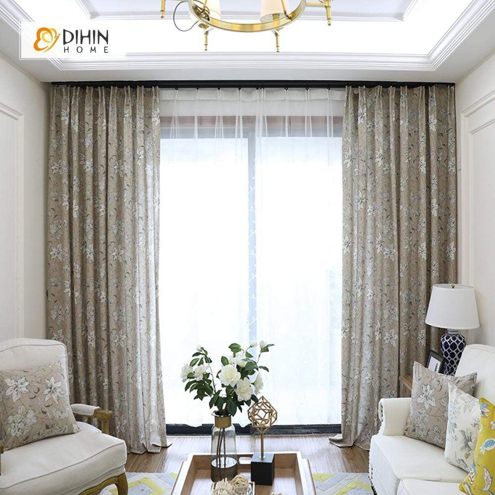 DIHIN HOME White Flowers Coffee Background Printed，Blackout Grommet Window Curtain for Living Room ,52x63-inch,1 Panel Roman Shades Curtains Window Blinds custom curtains blackout curtains curtains for living room sheer curtains curtain fabric linen curtains kitchen curtains velvet curtains pinch pleat curtains bay window curtains outdoor curtains pleated curtains floral curtains dining room curtains kitchen valances drapes for bedroom patio curtains nursery curtains grommet curtains