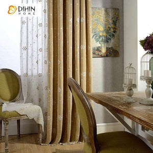 DIHIN HOME White Flowers Embroidered Brown Curtain,Blackout Grommet Window Curtain for Living Room ,52x63-inch,1 Panel Roman Shades Curtains Window Blinds custom curtains blackout curtains curtains for living room sheer curtains curtain fabric linen curtains kitchen curtains velvet curtains pinch pleat curtains bay window curtains outdoor curtains pleated curtains floral curtains dining room curtains kitchen valances drapes for bedroom patio curtains nursery curtains grommet curtains
