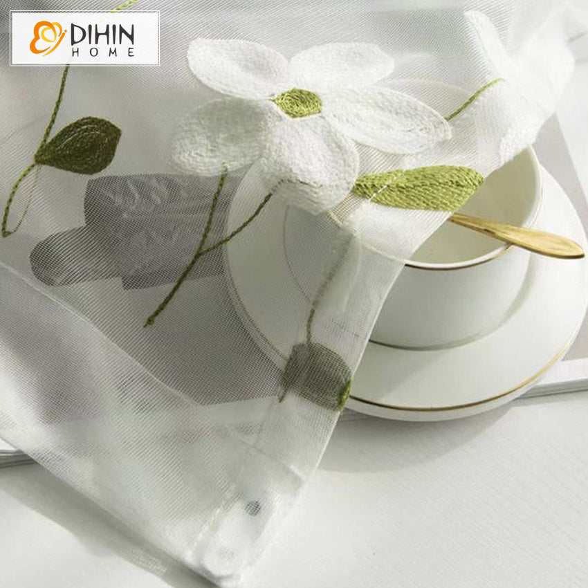 DIHIN HOME White Flowers Embroidered Sheer Curtain, Grommet Window Curtain for Living Room ,52x63-inch,1 Panel Roman Shades Curtains Window Blinds custom curtains blackout curtains curtains for living room sheer curtains curtain fabric linen curtains kitchen curtains velvet curtains pinch pleat curtains bay window curtains outdoor curtains pleated curtains floral curtains dining room curtains kitchen valances drapes for bedroom patio curtains nursery curtains grommet curtains