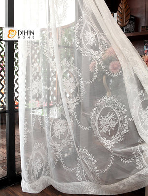 DIHIN HOME White Lace Embroidery ,Sheer Curtain, Grommet Window Curtain for Living Room ,52x63-inch,1 Panel Roman Shades Curtains Window Blinds custom curtains blackout curtains curtains for living room sheer curtains curtain fabric linen curtains kitchen curtains velvet curtains pinch pleat curtains bay window curtains outdoor curtains pleated curtains floral curtains dining room curtains kitchen valances drapes for bedroom patio curtains nursery curtains grommet curtains