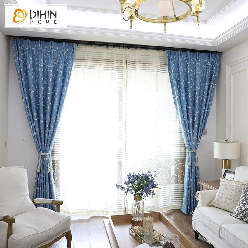 DIHIN HOME White Leaves Embroidered Blue Curtain,Blackout Grommet Window Curtain for Living Room ,52x63-inch,1 Panel Roman Shades Curtains Window Blinds custom curtains blackout curtains curtains for living room sheer curtains curtain fabric linen curtains kitchen curtains velvet curtains pinch pleat curtains bay window curtains outdoor curtains pleated curtains floral curtains dining room curtains kitchen valances drapes for bedroom patio curtains nursery curtains grommet curtains