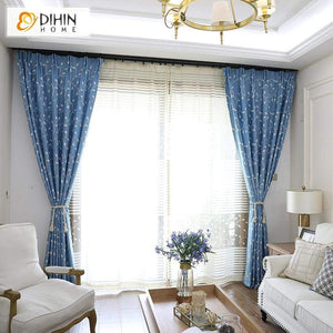 DIHIN HOME White Leaves Embroidered Blue Curtain,Blackout Grommet Window Curtain for Living Room ,52x63-inch,1 Panel Roman Shades Curtains Window Blinds custom curtains blackout curtains curtains for living room sheer curtains curtain fabric linen curtains kitchen curtains velvet curtains pinch pleat curtains bay window curtains outdoor curtains pleated curtains floral curtains dining room curtains kitchen valances drapes for bedroom patio curtains nursery curtains grommet curtains
