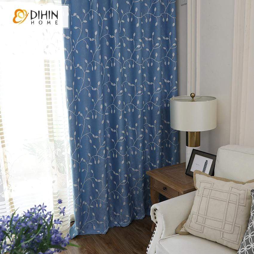 DIHIN HOME White Leaves Embroidered Blue Curtain,Blackout Grommet Window Curtain for Living Room ,52x63-inch,1 Panel Roman Shades Curtains Window Blinds custom curtains blackout curtains curtains for living room sheer curtains curtain fabric linen curtains kitchen curtains velvet curtains pinch pleat curtains bay window curtains outdoor curtains pleated curtains floral curtains dining room curtains kitchen valances drapes for bedroom patio curtains nursery curtains grommet curtains