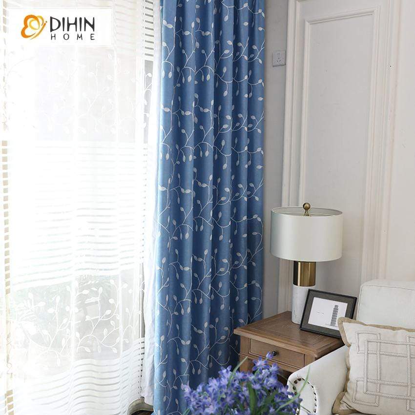 DIHIN HOME White Leaves Embroidered Blue Curtain,Blackout Grommet Window Curtain for Living Room ,52x63-inch,1 Panel Roman Shades Curtains Window Blinds custom curtains blackout curtains curtains for living room sheer curtains curtain fabric linen curtains kitchen curtains velvet curtains pinch pleat curtains bay window curtains outdoor curtains pleated curtains floral curtains dining room curtains kitchen valances drapes for bedroom patio curtains nursery curtains grommet curtains
