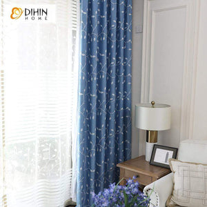 DIHIN HOME White Leaves Embroidered Blue Curtain,Blackout Grommet Window Curtain for Living Room ,52x63-inch,1 Panel Roman Shades Curtains Window Blinds custom curtains blackout curtains curtains for living room sheer curtains curtain fabric linen curtains kitchen curtains velvet curtains pinch pleat curtains bay window curtains outdoor curtains pleated curtains floral curtains dining room curtains kitchen valances drapes for bedroom patio curtains nursery curtains grommet curtains