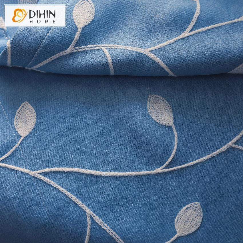 DIHIN HOME White Leaves Embroidered Blue Curtain,Blackout Grommet Window Curtain for Living Room ,52x63-inch,1 Panel Roman Shades Curtains Window Blinds custom curtains blackout curtains curtains for living room sheer curtains curtain fabric linen curtains kitchen curtains velvet curtains pinch pleat curtains bay window curtains outdoor curtains pleated curtains floral curtains dining room curtains kitchen valances drapes for bedroom patio curtains nursery curtains grommet curtains