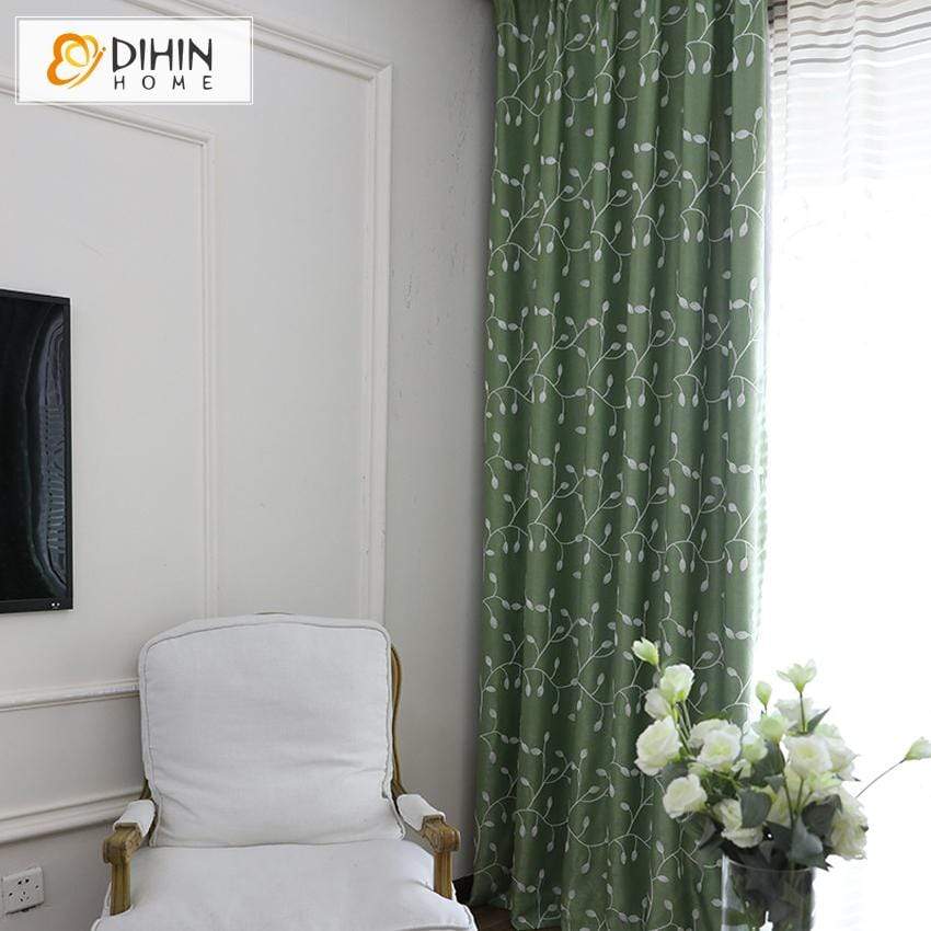 DIHIN HOME White Leaves Embroidered Green Curtain,Blackout Grommet Window Curtain for Living Room ,52x63-inch,1 Panel Roman Shades Curtains Window Blinds custom curtains blackout curtains curtains for living room sheer curtains curtain fabric linen curtains kitchen curtains velvet curtains pinch pleat curtains bay window curtains outdoor curtains pleated curtains floral curtains dining room curtains kitchen valances drapes for bedroom patio curtains nursery curtains grommet curtains