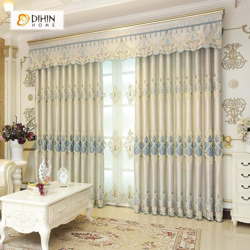 DIHIN HOME White Luxurious Embroidered Valance ,Blackout Curtains Grommet Window Curtain for Living Room ,52x84-inch,1 Panel Curtains custom curtains blackout curtains curtains for living room curtain fabric linen curtains
