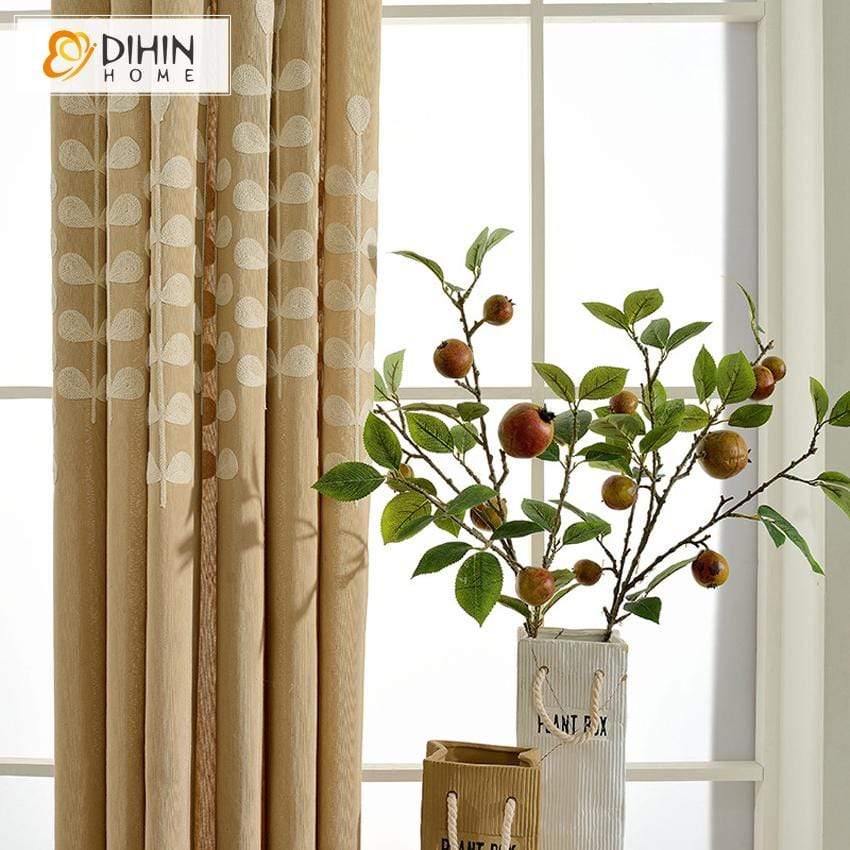 DIHIN HOME White Plants Brown Blackground Embroidered,Blackout Grommet Window Curtain for Living Room ,52x63-inch,1 Panel Roman Shades Curtains Window Blinds custom curtains blackout curtains curtains for living room sheer curtains curtain fabric linen curtains kitchen curtains velvet curtains pinch pleat curtains bay window curtains outdoor curtains pleated curtains floral curtains dining room curtains kitchen valances drapes for bedroom patio curtains nursery curtains grommet curtains