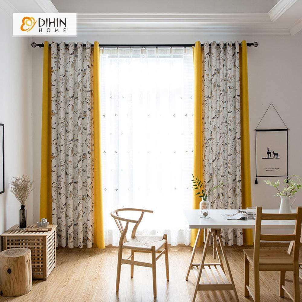DIHIN HOME Yellow and Birds Printed，Blackout Grommet Window Curtain for Living Room ,52x63-inch,1 Panel Roman Shades Curtains Window Blinds custom curtains blackout curtains curtains for living room sheer curtains curtain fabric linen curtains kitchen curtains velvet curtains pinch pleat curtains bay window curtains outdoor curtains pleated curtains floral curtains dining room curtains kitchen valances drapes for bedroom patio curtains nursery curtains grommet curtains