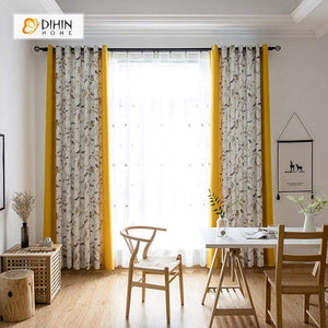 DIHIN HOME Yellow and Birds Printed，Blackout Grommet Window Curtain for Living Room ,52x63-inch,1 Panel Roman Shades Curtains Window Blinds custom curtains blackout curtains curtains for living room sheer curtains curtain fabric linen curtains kitchen curtains velvet curtains pinch pleat curtains bay window curtains outdoor curtains pleated curtains floral curtains dining room curtains kitchen valances drapes for bedroom patio curtains nursery curtains grommet curtains