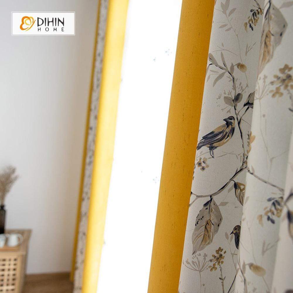 DIHIN HOME Yellow and Birds Printed，Blackout Grommet Window Curtain for Living Room ,52x63-inch,1 Panel Roman Shades Curtains Window Blinds custom curtains blackout curtains curtains for living room sheer curtains curtain fabric linen curtains kitchen curtains velvet curtains pinch pleat curtains bay window curtains outdoor curtains pleated curtains floral curtains dining room curtains kitchen valances drapes for bedroom patio curtains nursery curtains grommet curtains