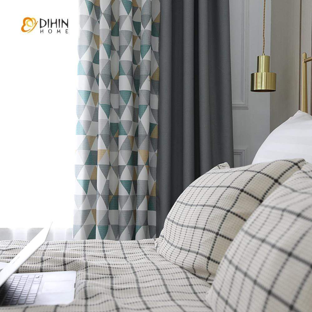 DIHIN HOME Yellow and Blue Geometry Printed，Blackout Grommet Window Curtain for Living Room ,52x63-inch,1 Panel Roman Shades Curtains Window Blinds custom curtains blackout curtains curtains for living room sheer curtains curtain fabric linen curtains kitchen curtains velvet curtains pinch pleat curtains bay window curtains outdoor curtains pleated curtains floral curtains dining room curtains kitchen valances drapes for bedroom patio curtains nursery curtains grommet curtains
