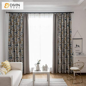 DIHIN HOME Yellow and Blue Leaves Printed,Blackout Grommet Window Curtain for Living Room ,52x63-inch,1 Panel Roman Shades Curtains Window Blinds custom curtains blackout curtains curtains for living room sheer curtains curtain fabric linen curtains kitchen curtains velvet curtains pinch pleat curtains bay window curtains outdoor curtains pleated curtains floral curtains dining room curtains kitchen valances drapes for bedroom patio curtains nursery curtains grommet curtains