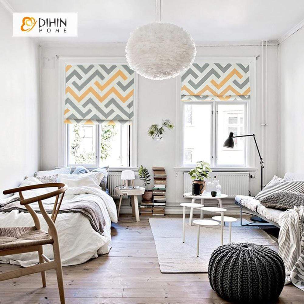 DIHIN HOME Yellow and Grey Lines Printed Roman Shades ,Easy Install Washable Curtains ,Customized Window Curtain Drape, 24"W X 64"H Roman Shades Curtains Window Blinds custom curtains blackout curtains curtains for living room sheer curtains curtain fabric linen curtains kitchen curtains velvet curtains pinch pleat curtains bay window curtains outdoor curtains pleated curtains floral curtains dining room curtains kitchen valances drapes for bedroom patio curtains nursery curtains grommet curtains