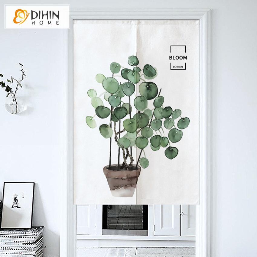DIHIN HOME Bloom Plants Printed Japanese Noren Doorway Curtain Tapestry,Cotton Linen,Door Way Curtain Door Hanging Tapestry,33.5''Wx59''L,1 Panel