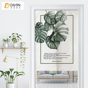 DIHIN HOME Fashion Banana Leaves Printed Japanese Noren Doorway Curtain Tapestry,Cotton Linen,Door Way Curtain Door Hanging Tapestry,33.5''Wx59''L,1 Panel